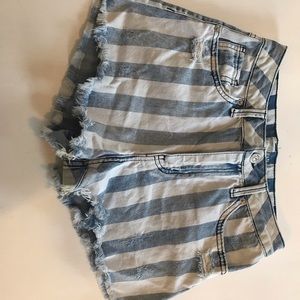 Striped blue denim shorts
